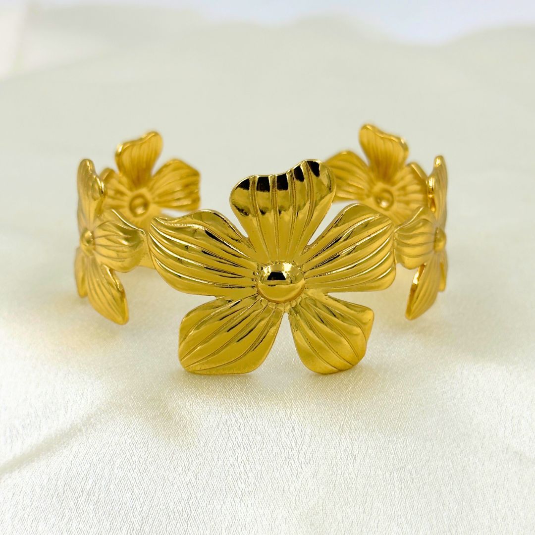 18KT Gold Plated Floral Cuff Bracelet