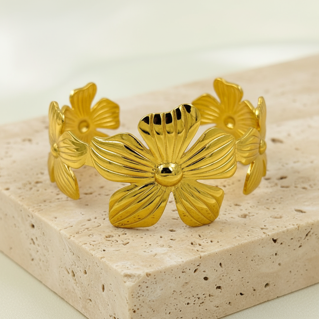 18KT Gold Plated Floral Cuff Bracelet