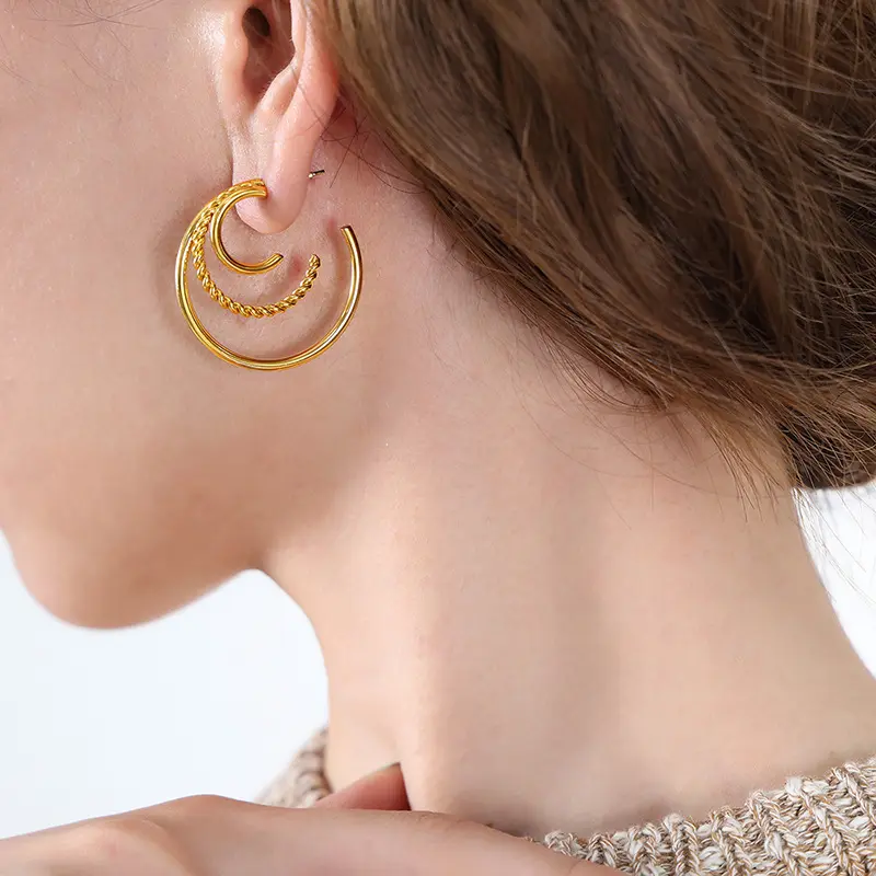 18KT Gold Plated C Multihoop Earrings - Atulya Jewellers