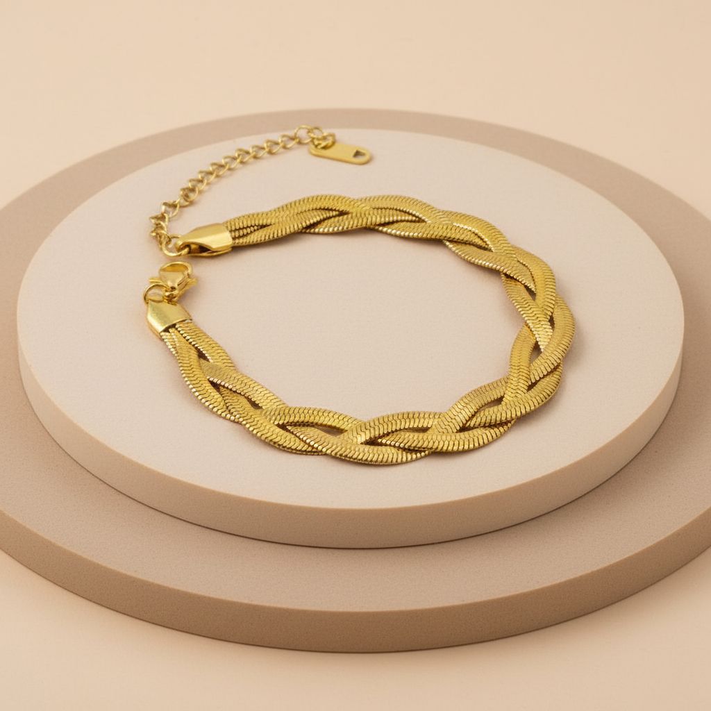 18KT Gold Plated Tri Twisted Silk Bracelet