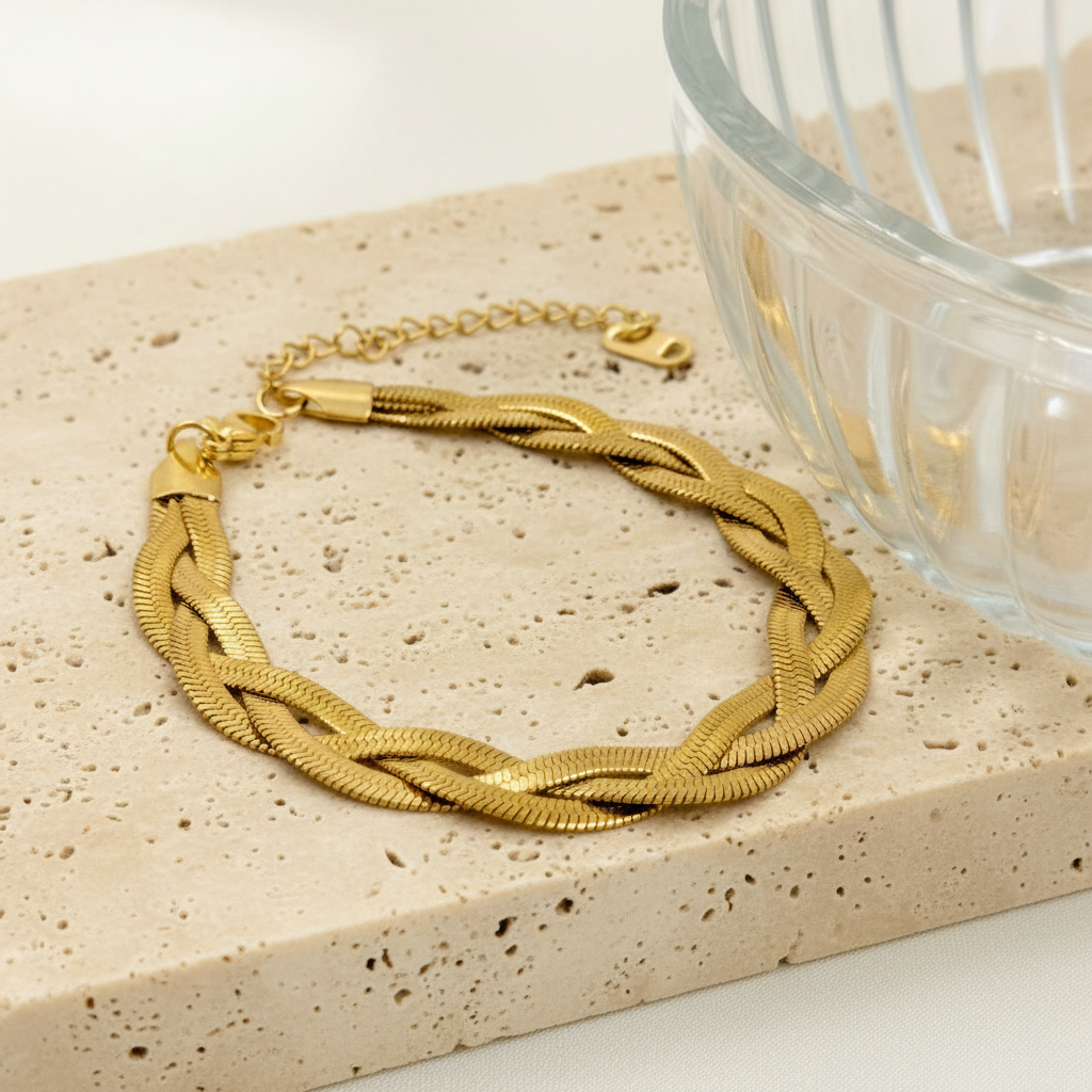 18KT Gold Plated Tri Twisted Silk Bracelet