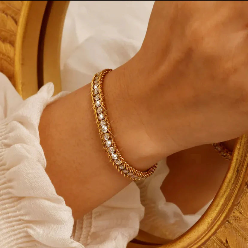 18KT Gold Plated Veera Tennis Bracelet - Atulya Jewellers