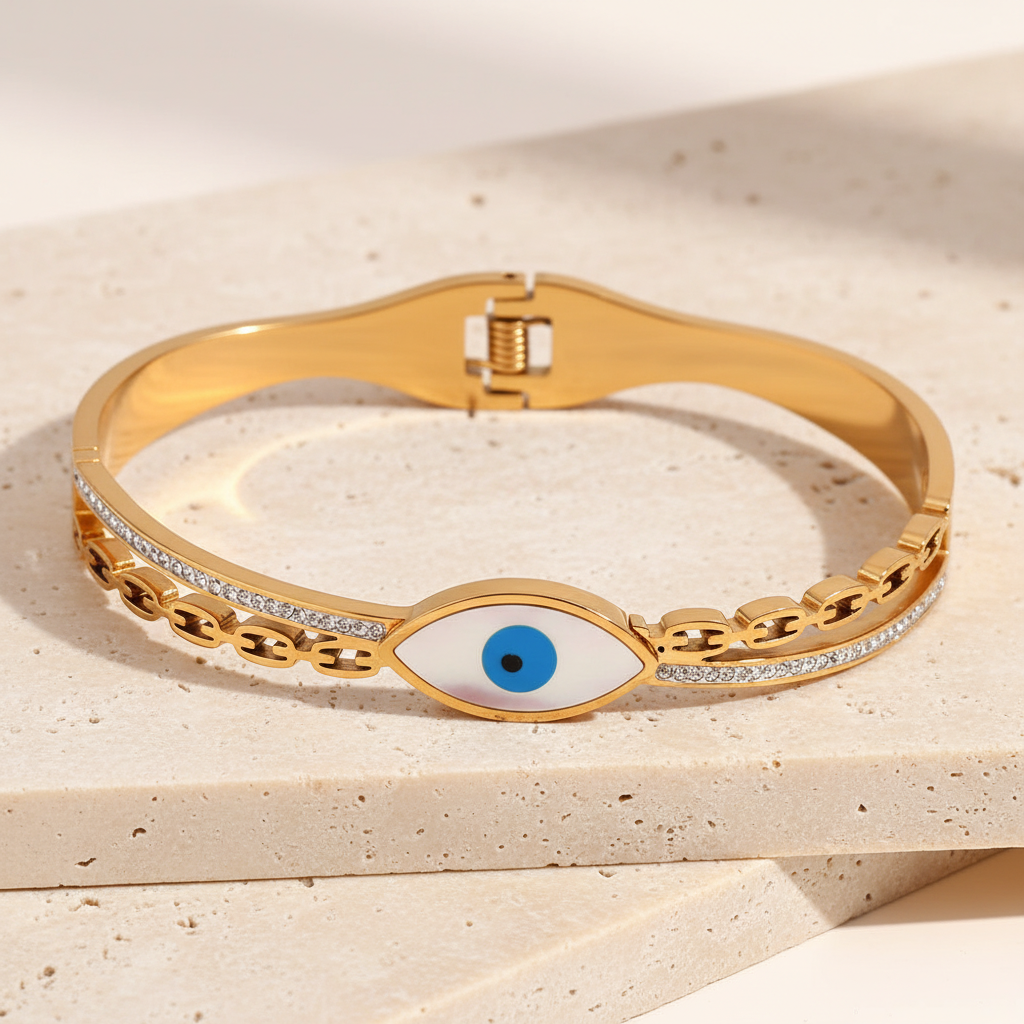 18KT Gold Plated Veora Evil Eye CZ Bangle