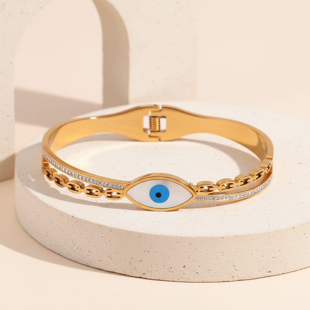 18KT Gold Plated Veora Evil Eye CZ Bangle