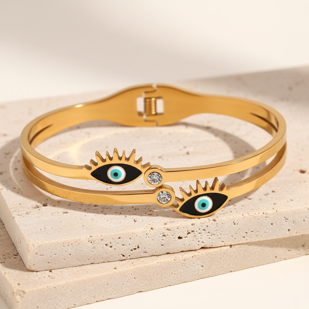 18KT Gold Plated Nazra Evil Eye CZ Bangle
