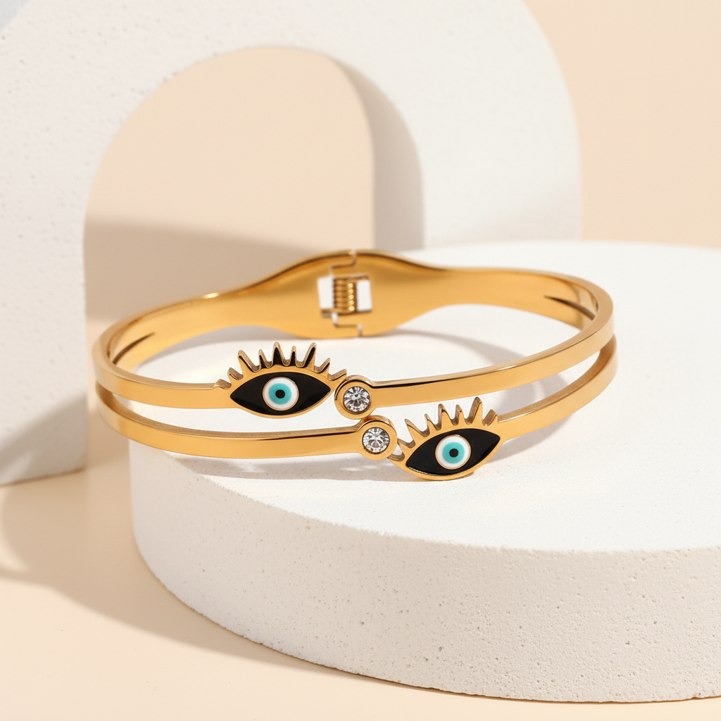18KT Gold Plated Nazra Evil Eye CZ Bangle