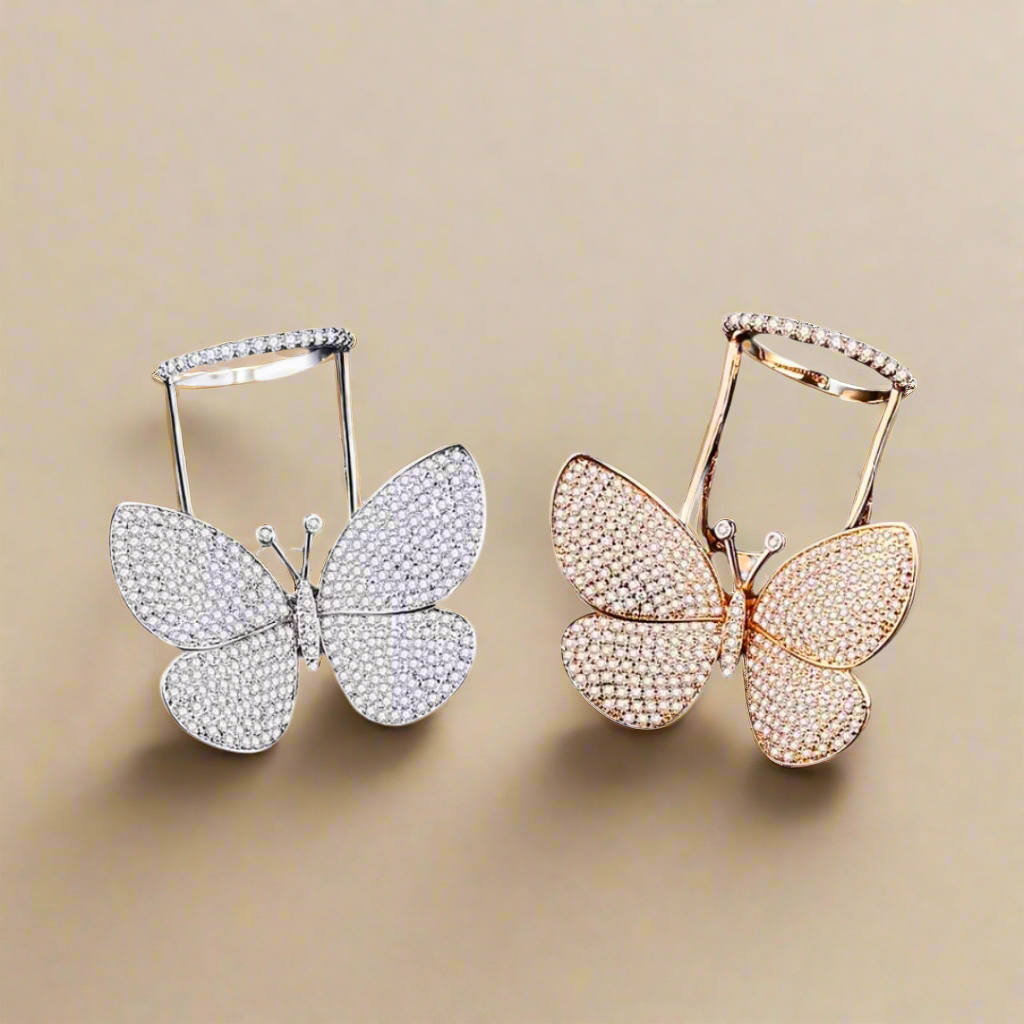Flying Butterfly Diamond Ring - 18KT Gold Plated (Re-Sizable) - Atulya Jewellers