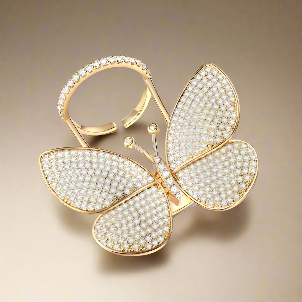 Flying Butterfly Diamond Ring - 18KT Gold Plated (Re-Sizable) Gold - Atulya Jewellers