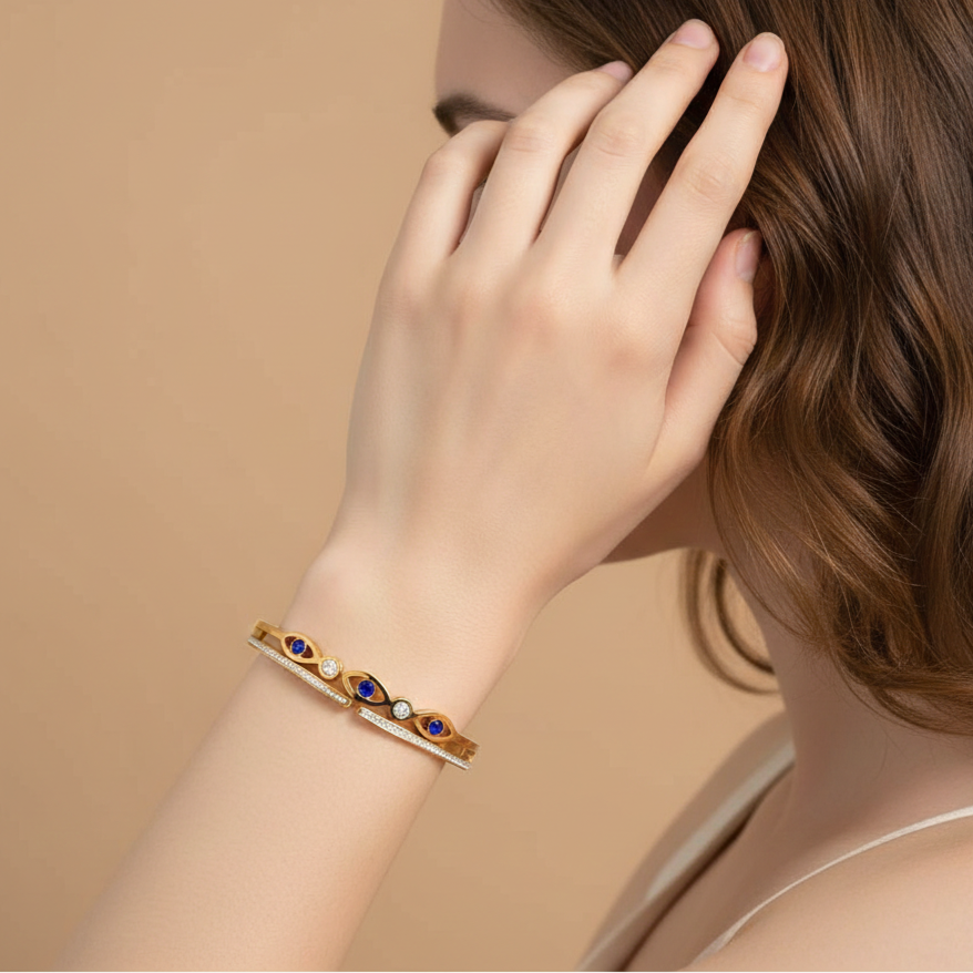 18KT Gold Plated Lunara Evil Eye CZ Bangle