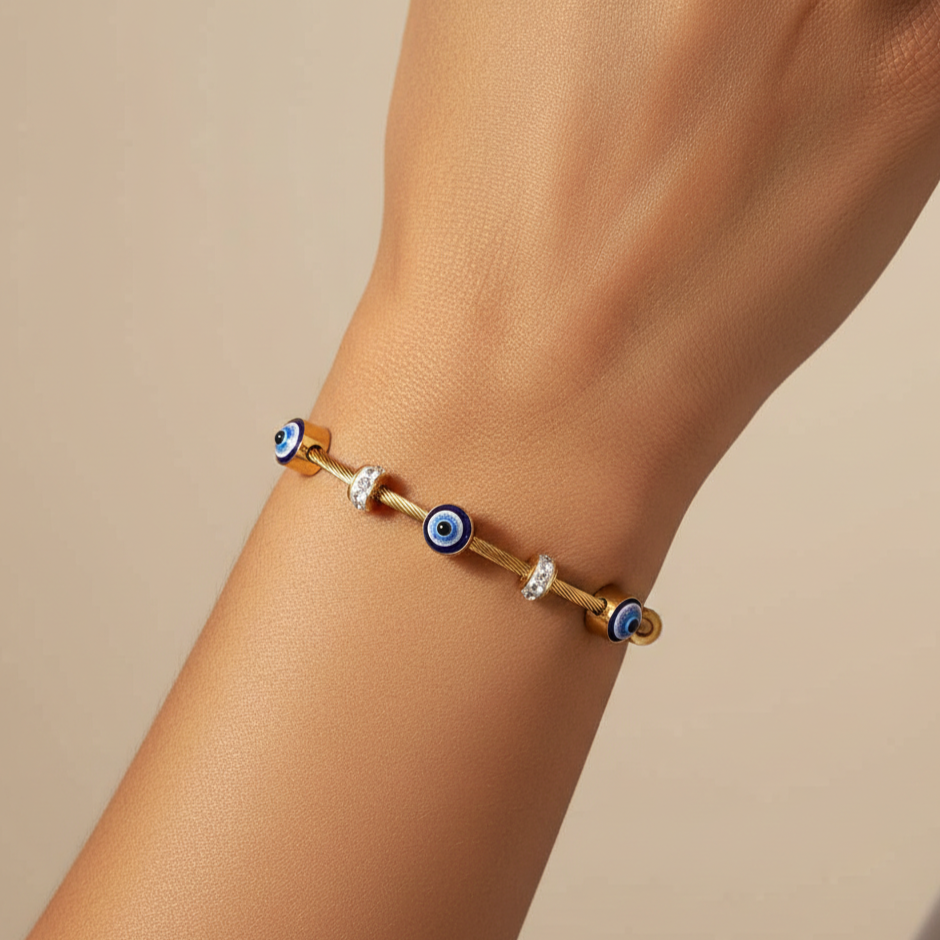 18KT Gold Plated Classic Evil Eye Bangle
