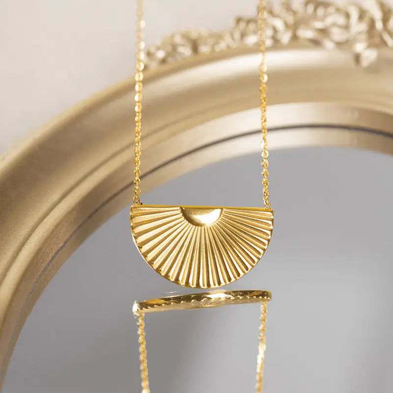 18KT Gold Plated Engraved Necklace - Semicircle Semicircle - Atulya Jewellers