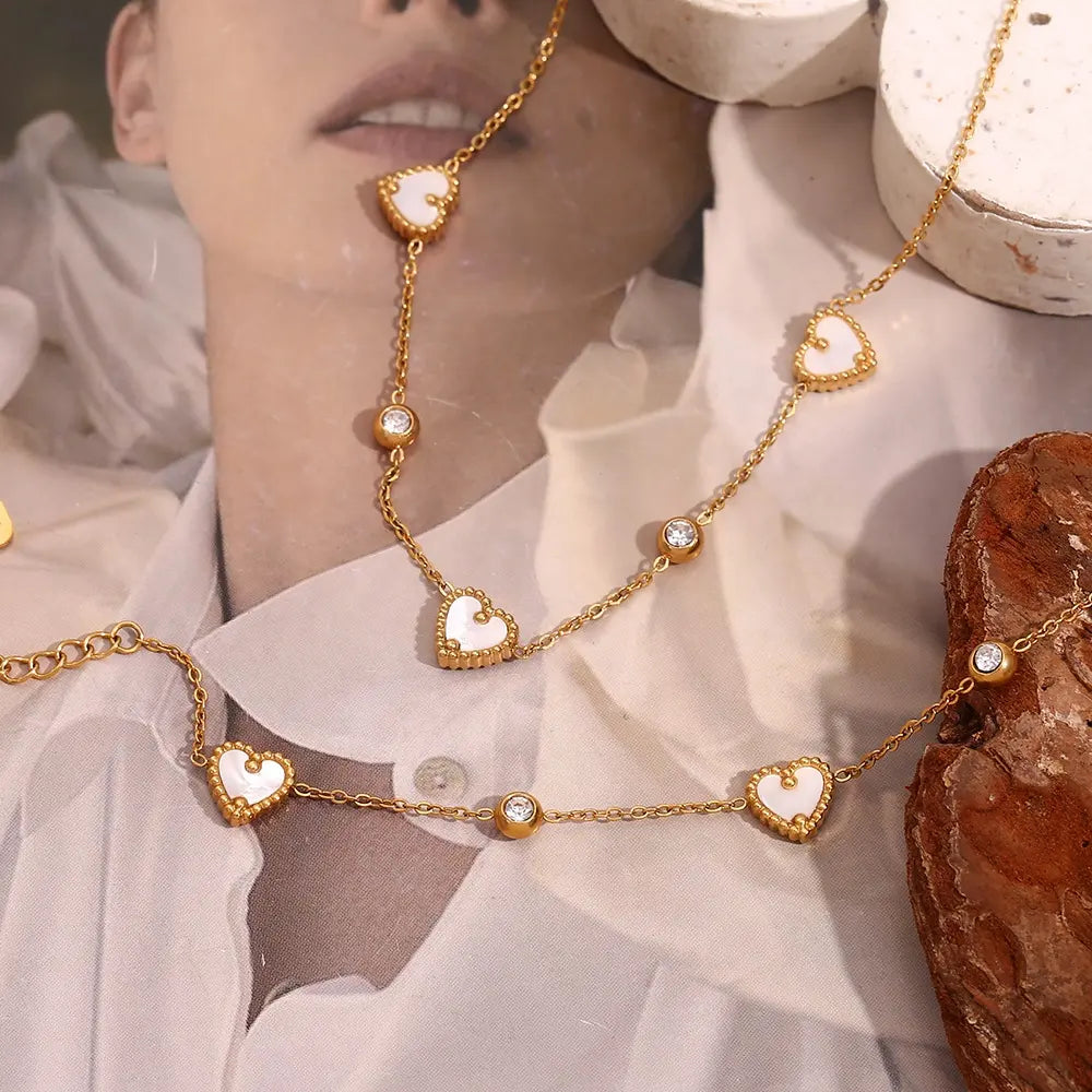 18KT Gold Plated Pearl Heart CZ Necklace - Atulya Jewellers