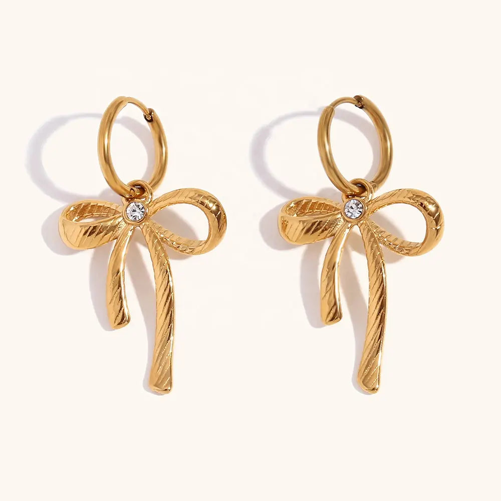 18KT Gold Plated Bow Dangle Earrings - Atulya Jewellers