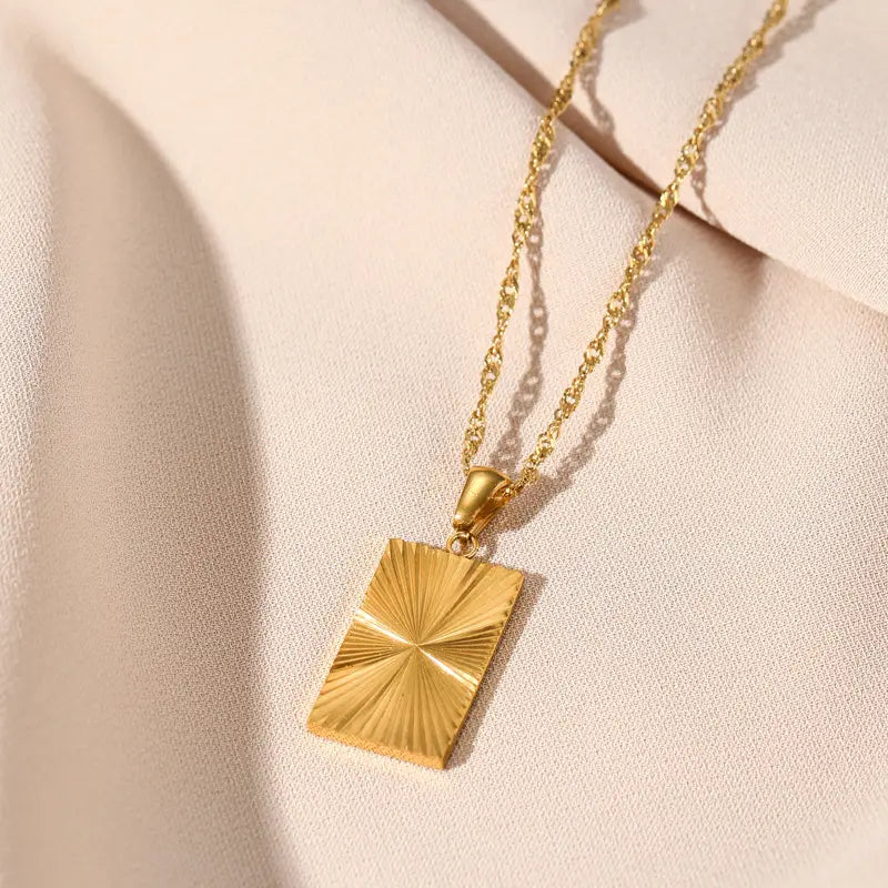 18KT Gold Plated Engraved Necklace - Rectangle - Atulya Jewellers