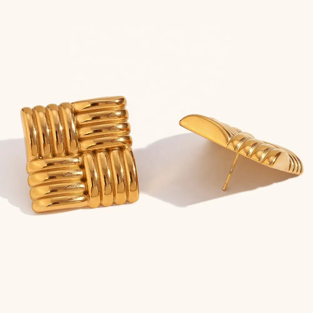 18KT Gold Plated Block Earrings