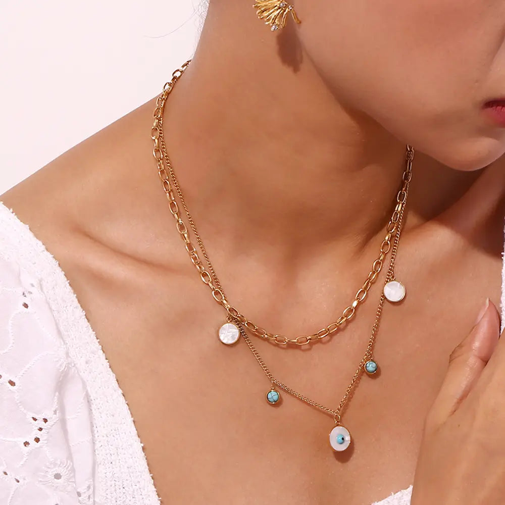 18KT Gold Plated Evil Eye Layered Necklace - Atulya Jewellers