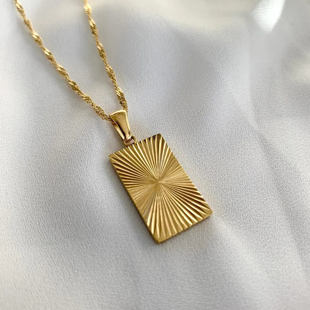 18KT Gold Plated Engraved Necklace - Rectangle - Atulya Jewellers