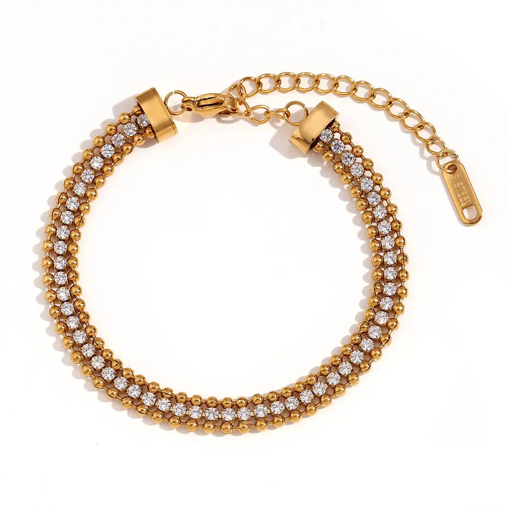 18KT Gold Plated Bead Tennis CZ Bracelet - Atulya Jewellers