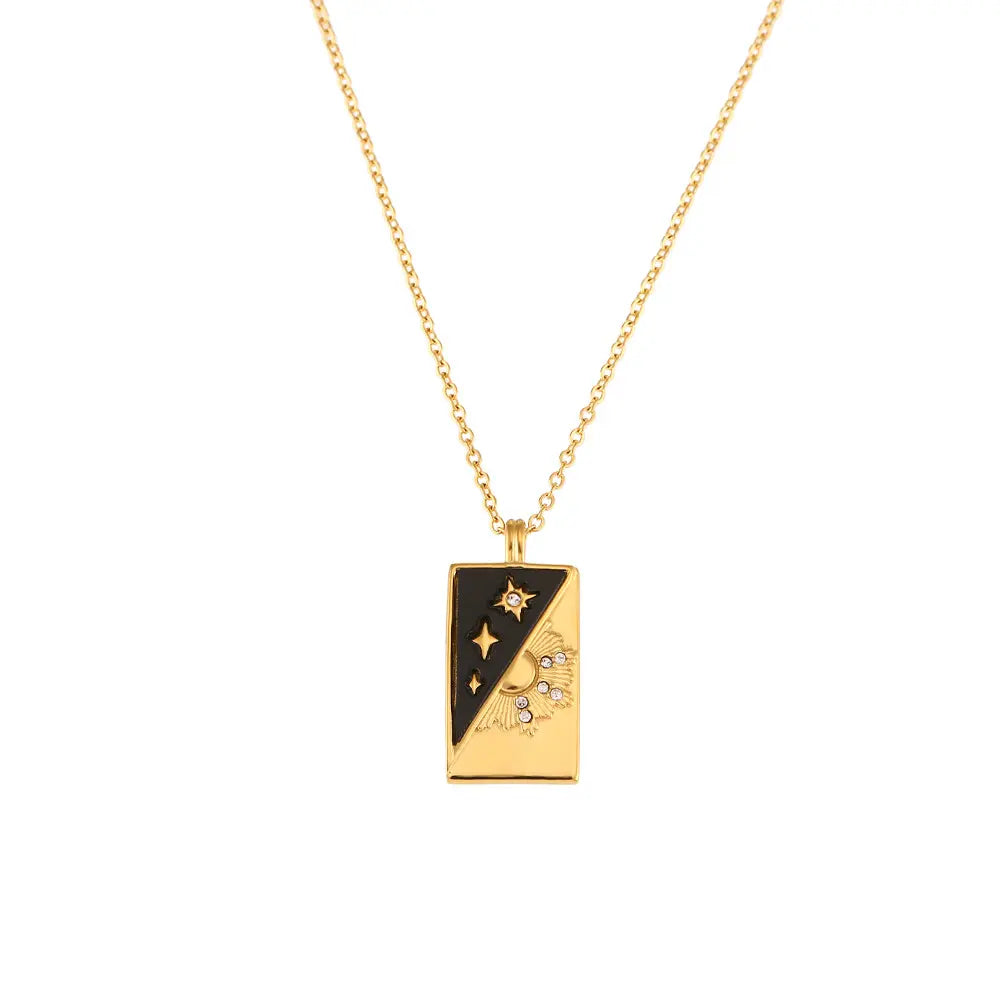 18KT Gold Plated Star Gaze CZ Necklace Black - Atulya Jewellers