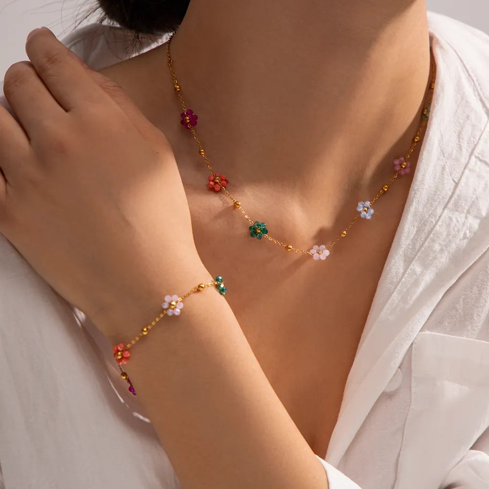 18KT Gold Plated Dainty Bloom Necklace - Atulya Jewellers