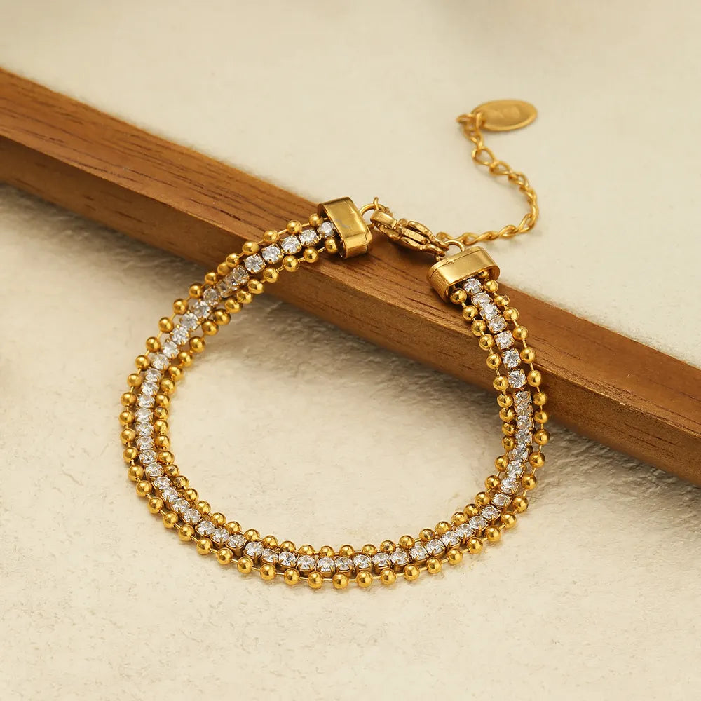 18KT Gold Plated Bead Tennis CZ Bracelet - Atulya Jewellers