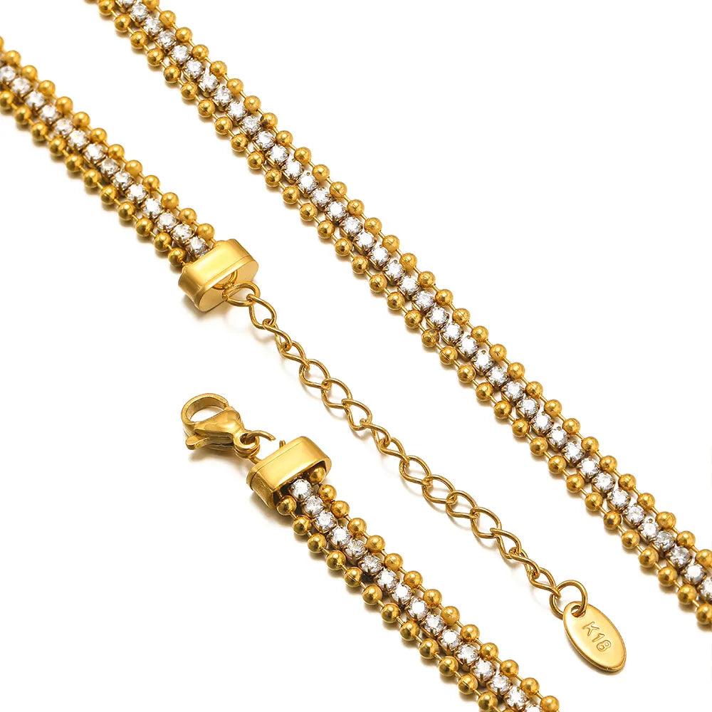 18KT Gold Plated Bead Tennis CZ Bracelet - Atulya Jewellers