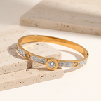 18KT Gold Plated Solitaire CZ Bangle