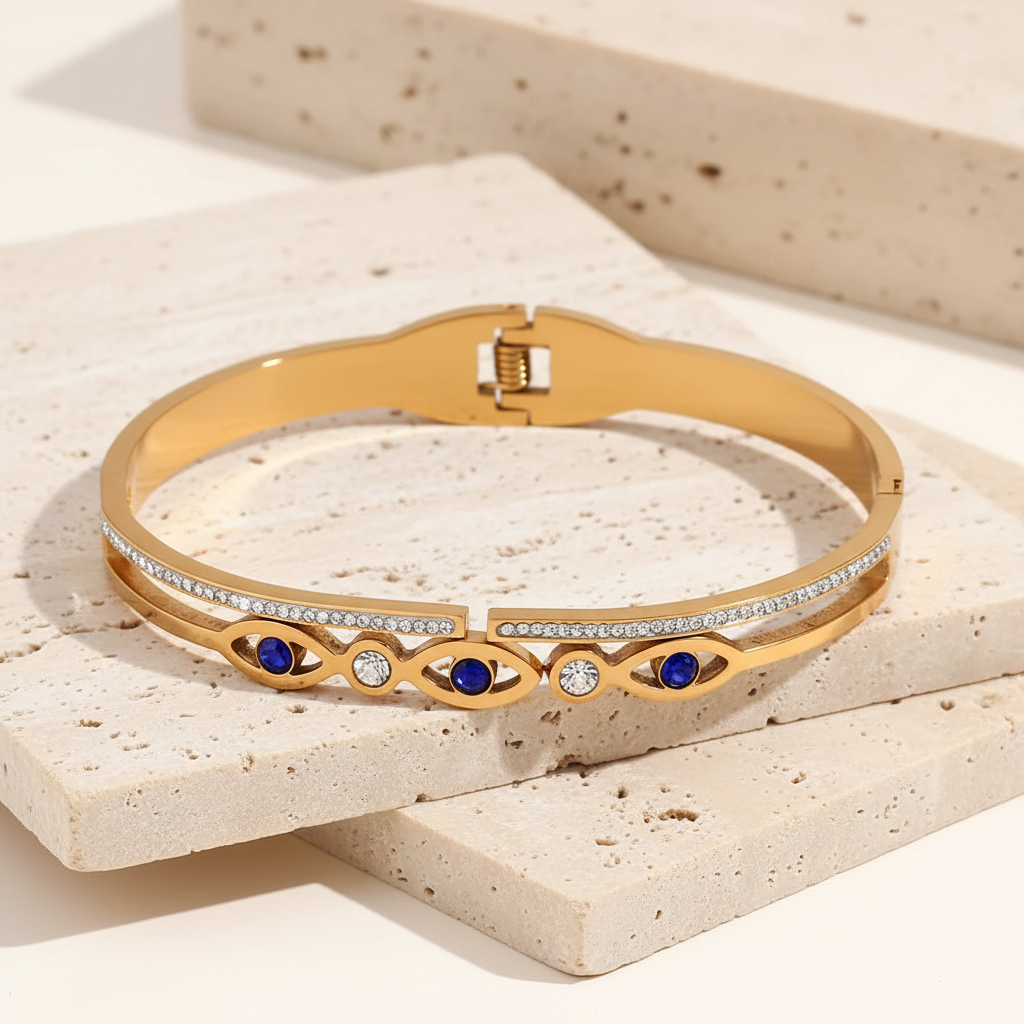 18KT Gold Plated Lunara Evil Eye CZ Bangle