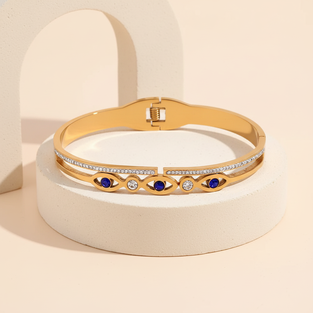 18KT Gold Plated Lunara Evil Eye CZ Bangle