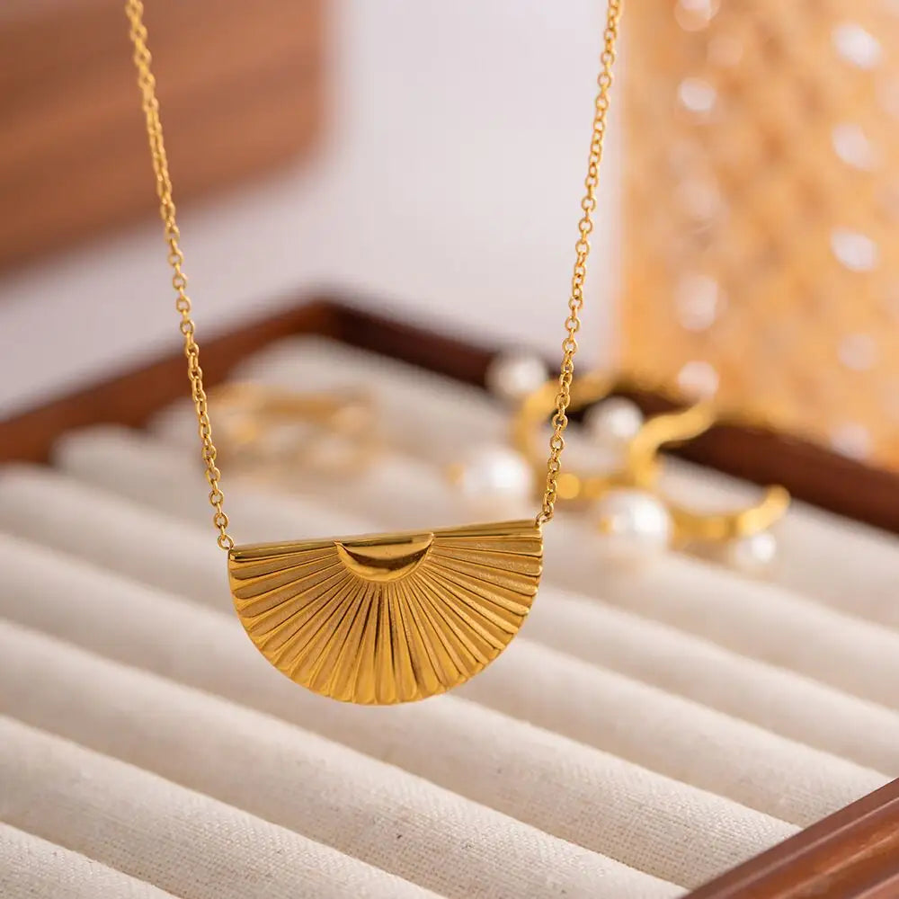 18KT Gold Plated Engraved Necklace - Semicircle - Atulya Jewellers