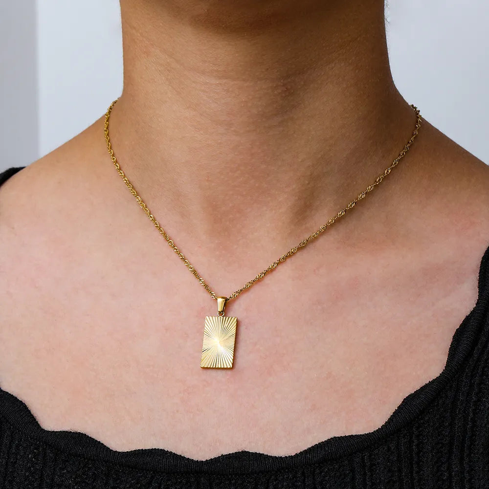 18KT Gold Plated Engraved Necklace - Rectangle - Atulya Jewellers