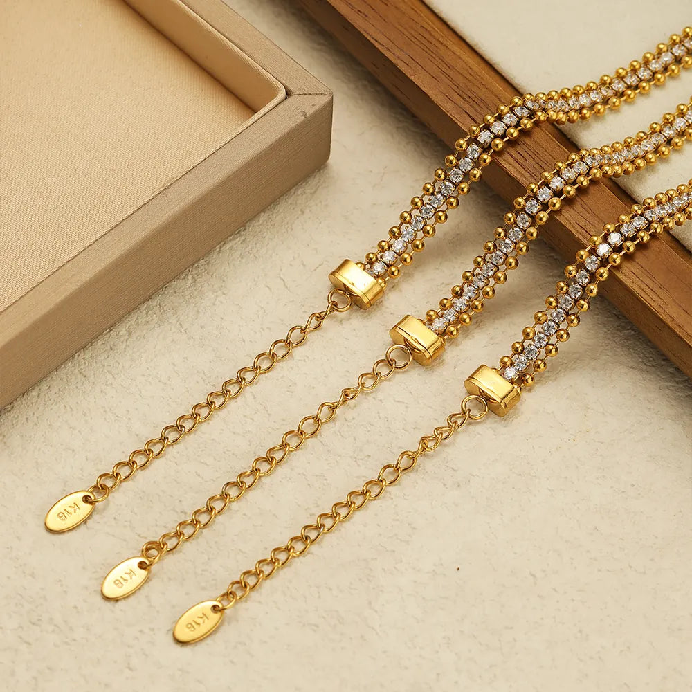 18KT Gold Plated Bead Tennis CZ Bracelet - Atulya Jewellers