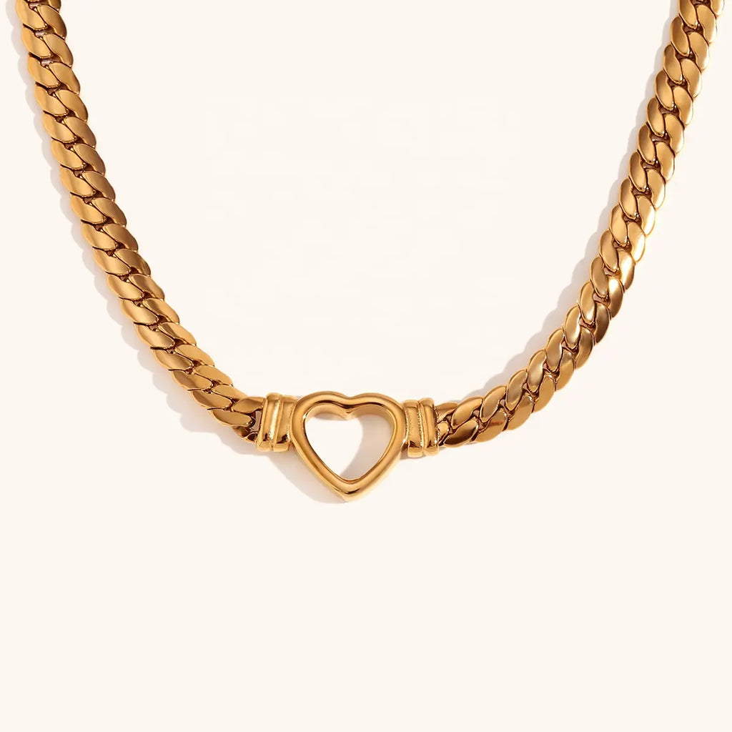 18KT Gold Plated Link Heart Necklace - Atulya Jewellers