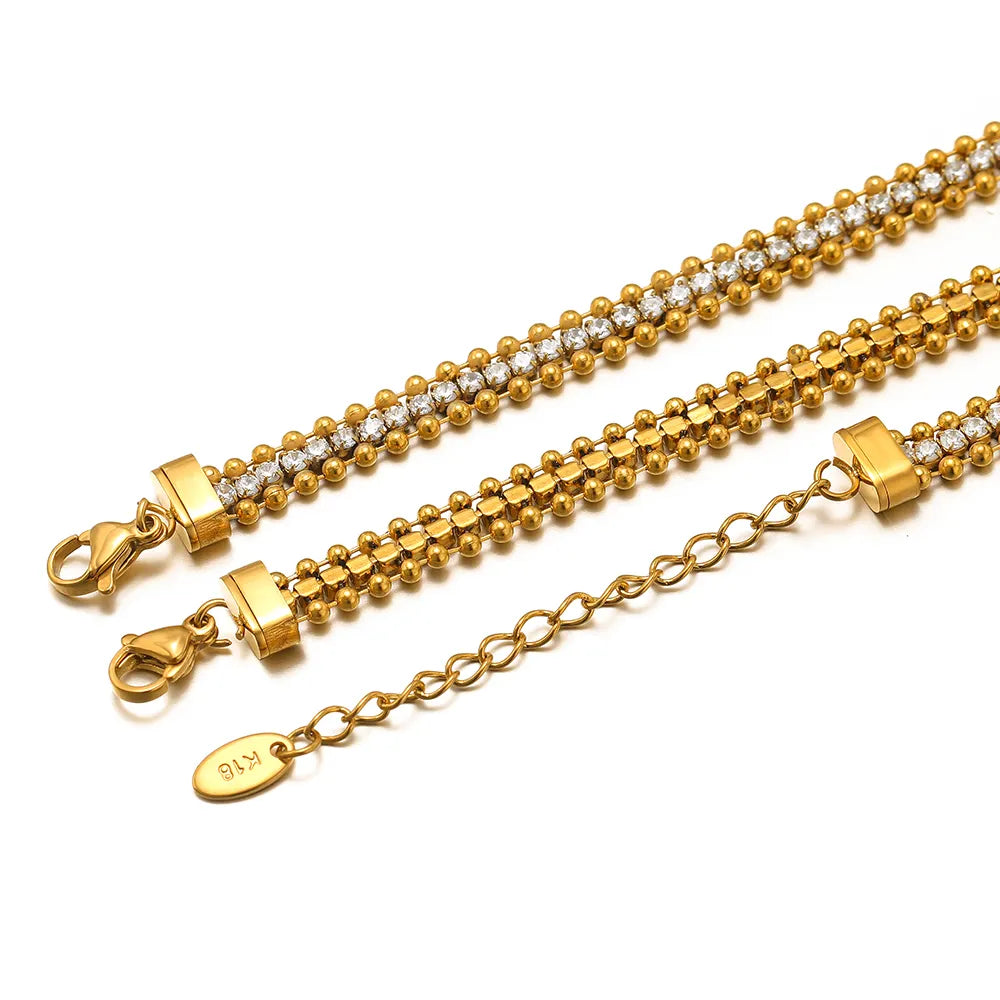 18KT Gold Plated Bead Tennis CZ Bracelet - Atulya Jewellers
