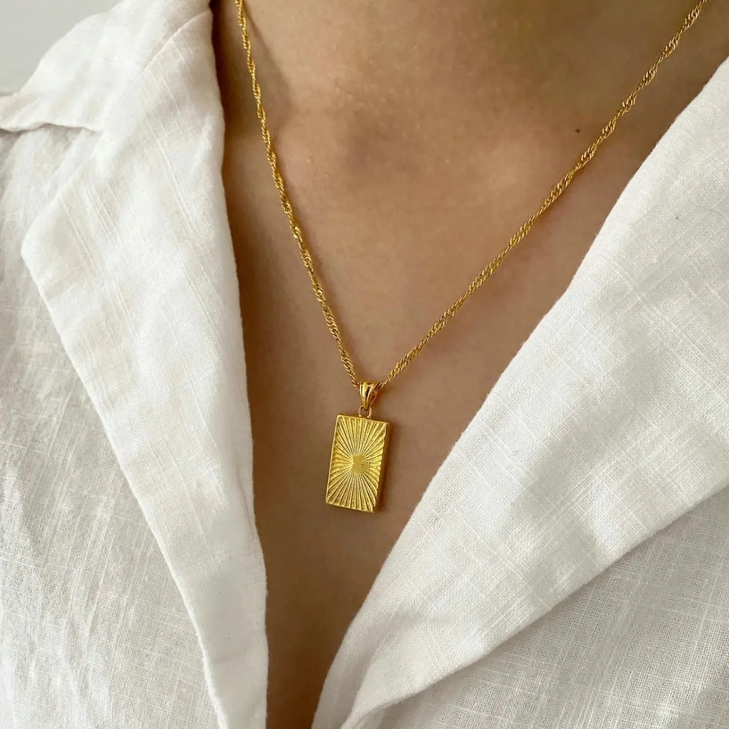 18KT Gold Plated Engraved Necklace - Rectangle - Atulya Jewellers