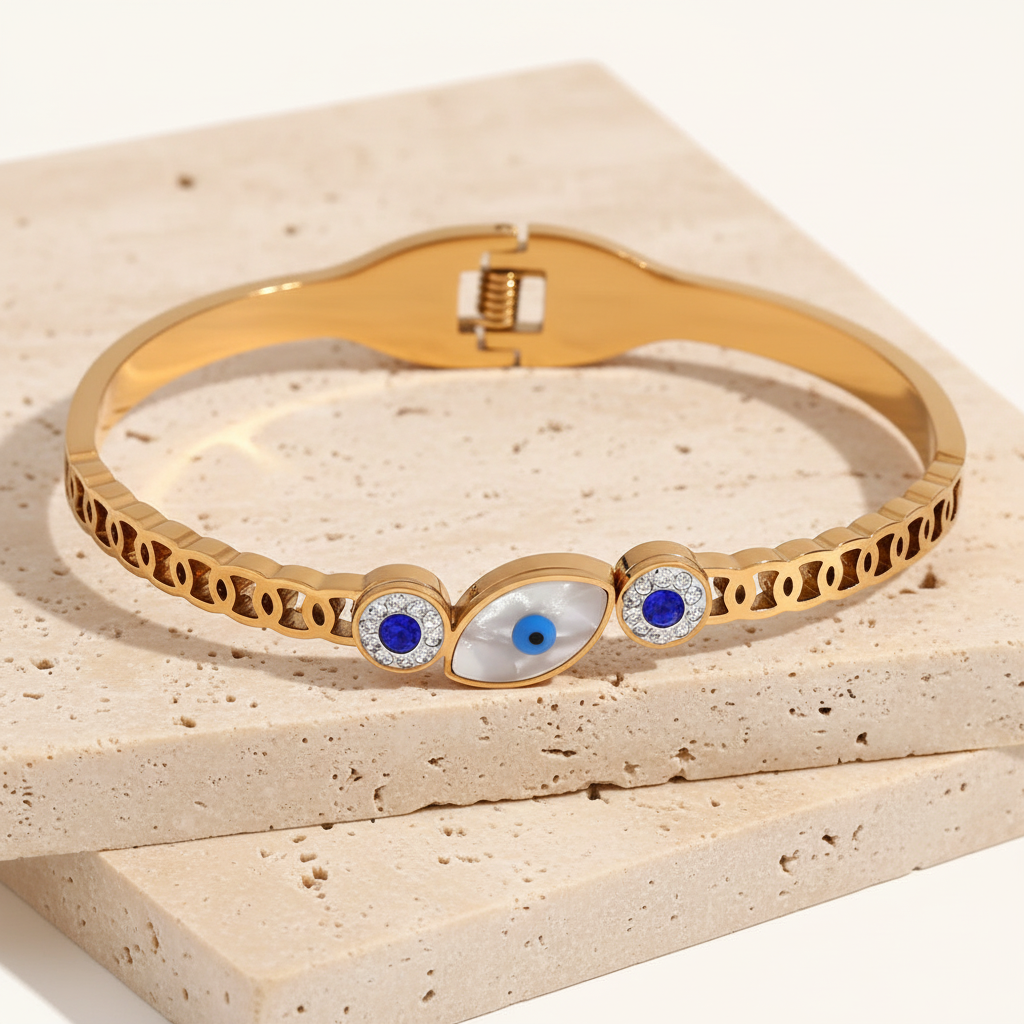18KT Gold Plated Zivara Evil Eye CZ Bangle