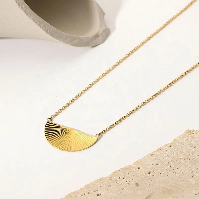 18KT Gold Plated Engraved Necklace - Semicircle - Atulya Jewellers