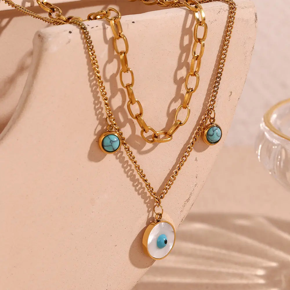 18KT Gold Plated Evil Eye Layered Necklace - Atulya Jewellers