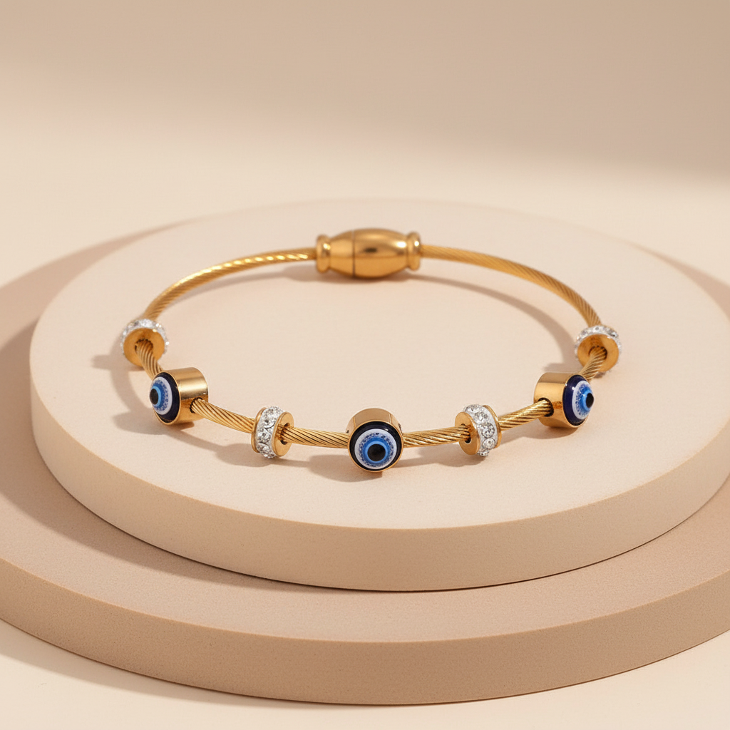 18KT Gold Plated Classic Evil Eye Bangle