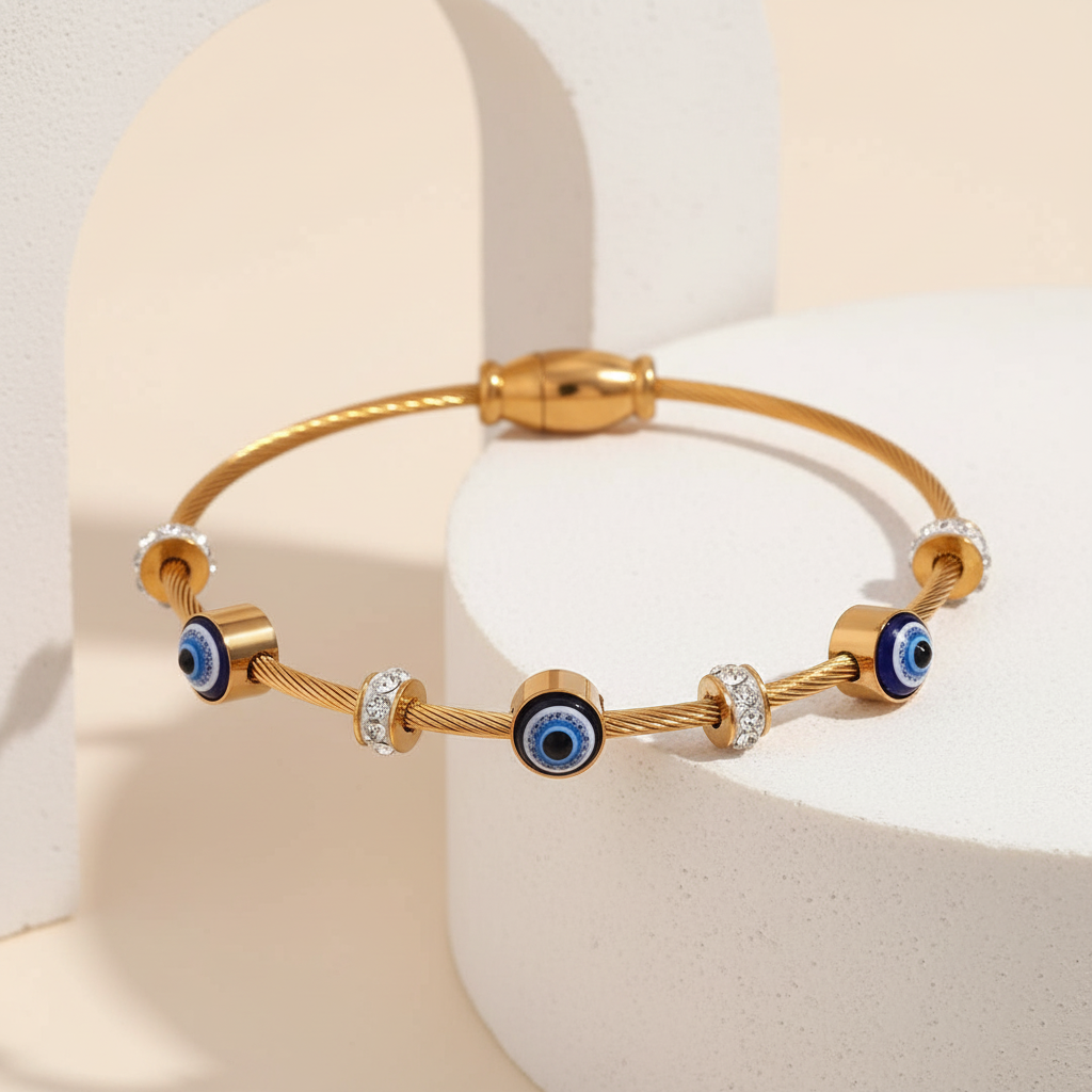18KT Gold Plated Classic Evil Eye Bangle