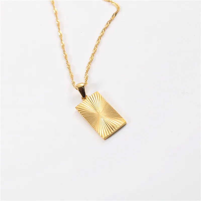 18KT Gold Plated Engraved Necklace - Rectangle - Atulya Jewellers