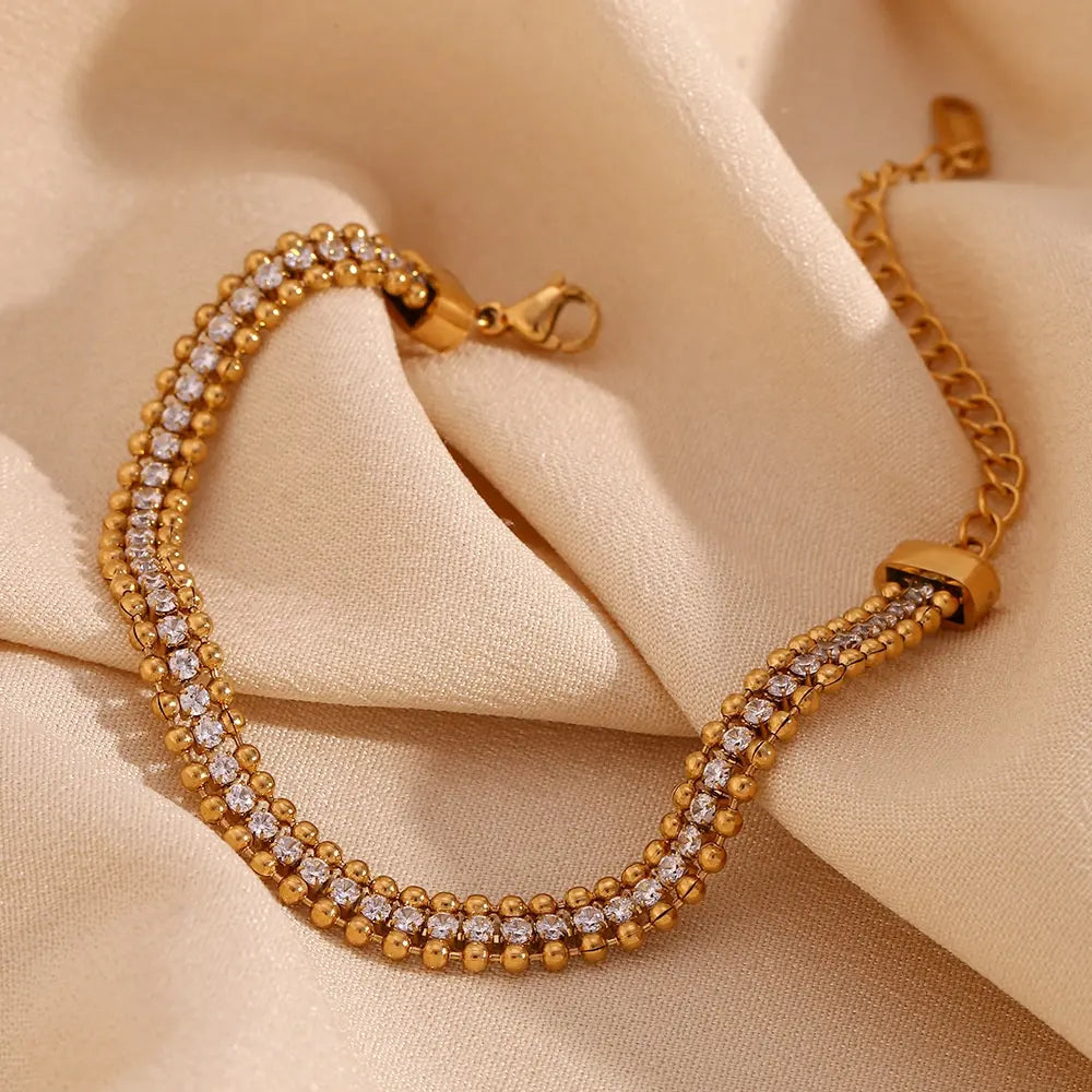 18KT Gold Plated Bead Tennis CZ Bracelet - Atulya Jewellers