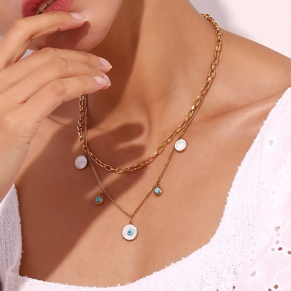18KT Gold Plated Evil Eye Layered Necklace - Atulya Jewellers
