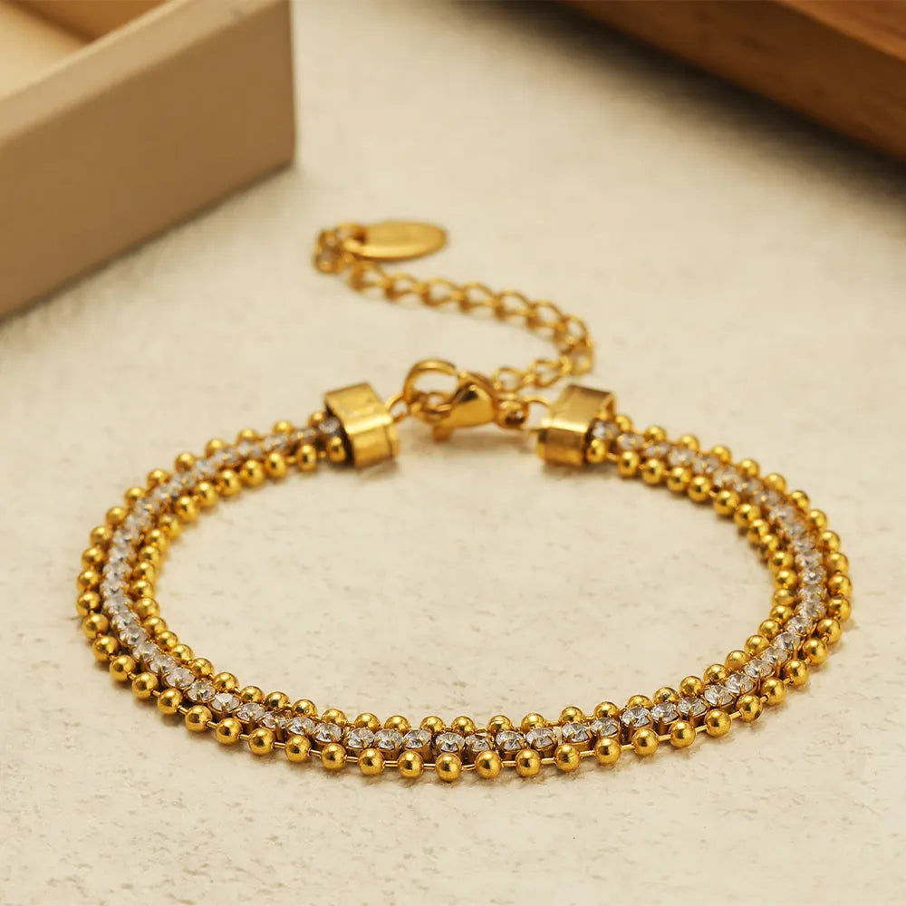 18KT Gold Plated Bead Tennis CZ Bracelet - Atulya Jewellers
