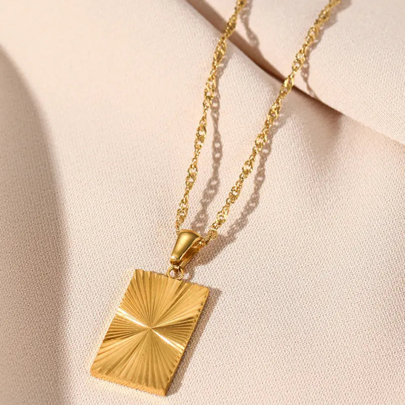 18KT Gold Plated Engraved Necklace - Rectangle - Atulya Jewellers