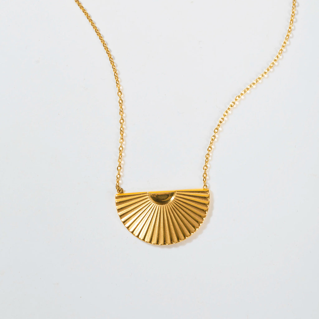 18KT Gold Plated Engraved Necklace - Semicircle - Atulya Jewellers