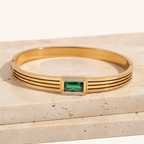 18KT Gold Plated Orla Green Baguette Bangle