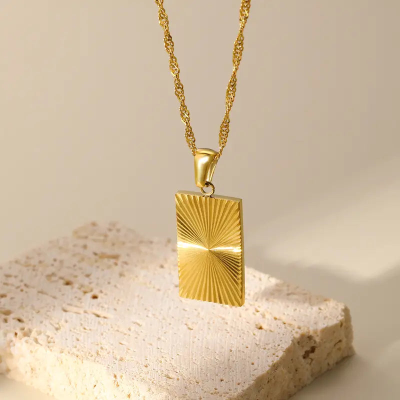 18KT Gold Plated Engraved Necklace - Rectangle - Atulya Jewellers