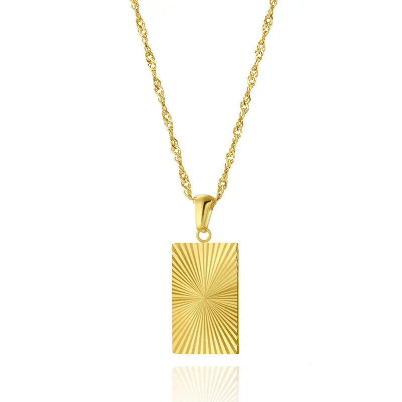 18KT Gold Plated Engraved Necklace - Rectangle - Atulya Jewellers