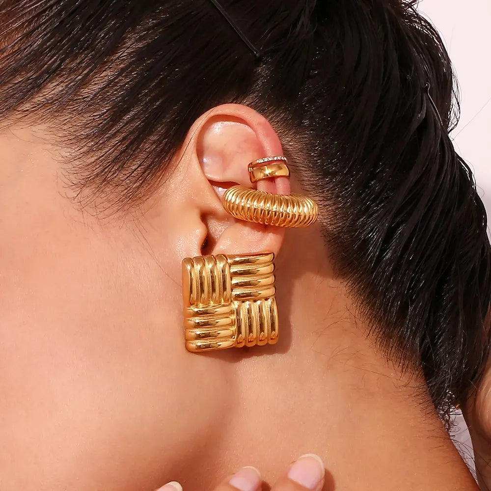 18KT Gold Plated Block Earrings - Atulya Jewellers